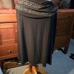 Brittany Black A-Line Skirt with Gold Embellishments